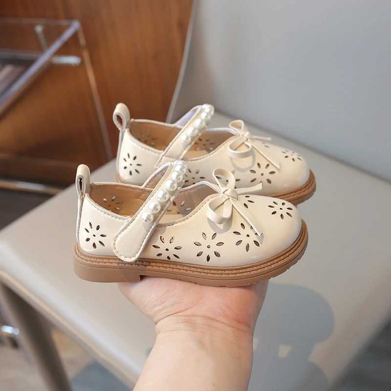 Sneakers Girls Sandals Summer New Beige Bow Breathable Pearl Girls Baby Single Shoes 2-8 Years Old Black Non-slip Children Baby Shoes H241221