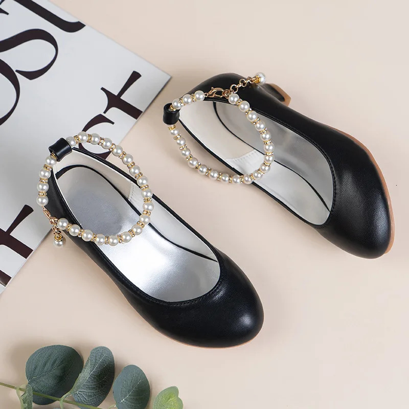 Girls High-heeled Leather Shoes Spring Childrens High-heeled Middle-aged Kids White Wedding Host Show Princess Dress Shoes 241217