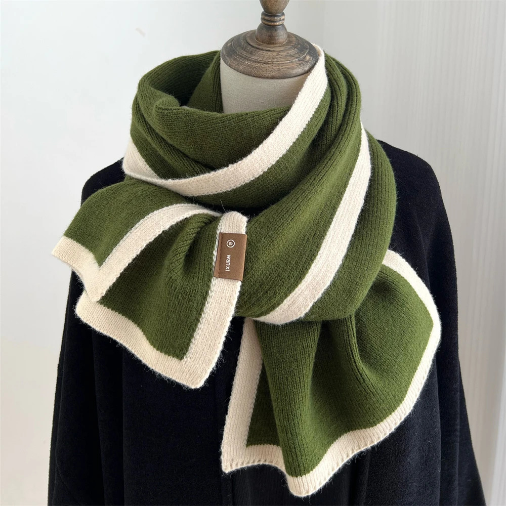Korean Style Winter Warm Wool Scarf for Women Striped Elastic Knitted Scarves Female Bandana Thick Neckerchief Shawl 241220