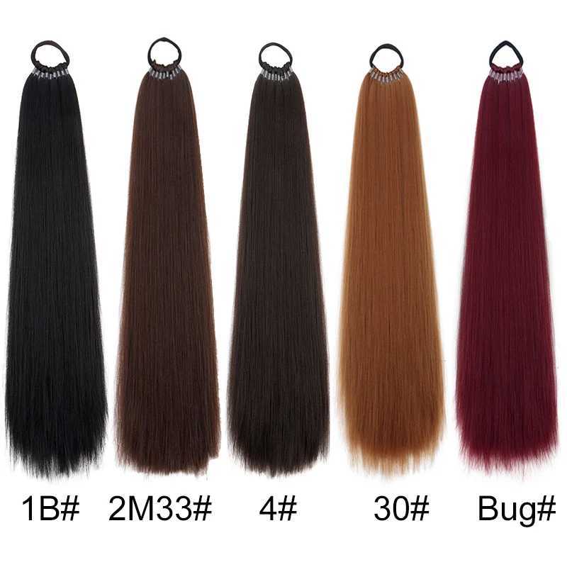 22Inch Long Straight Synthetic Ponytail Hair Extension With Elastic DIY Braid Hairpiece for WomenXJ241221