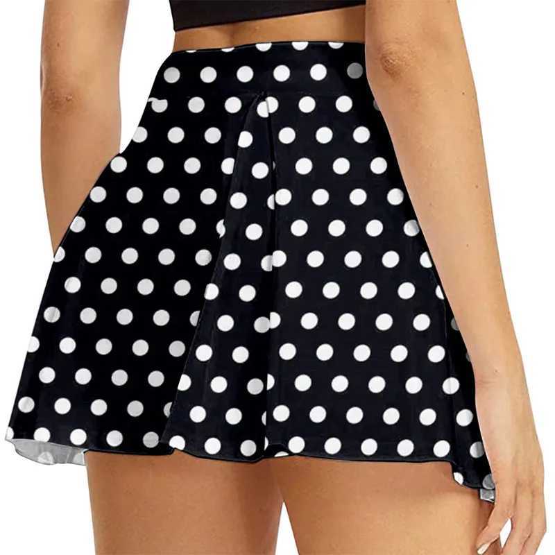 Fashion Polka Dots Floral Skirts Summer Loose A-line Half Skirt Girls Fitness Yoga Shorts Spring Summer Outdoor Beach Short SkirXJ241221
