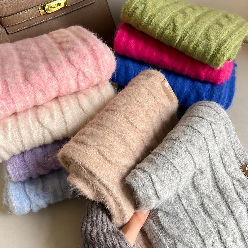 Korean Winter Fashion Versatile Solid Color Wool Blended Womens Scarf Warm High Quality Scarf Birthday Gift 241220