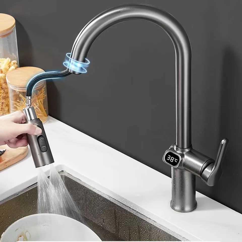 Kitchen Faucet Temperature Faucet Kitchen Pl Out Kitchen Sink Faucet Digital Display Function Rotatable Kitchen Taps Z241221