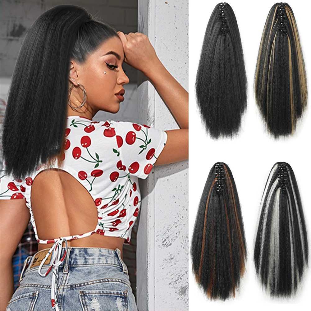 Claw Clip in Ponytail Extension Synthetic Kinky Straight Ponytail Extensions Short Yaki Straight Ponytail Hair 14 inch for WomenXJ241221