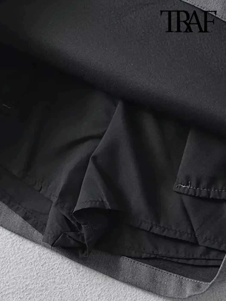 TR-Womens Solid Mini Skirt with Pockets High Waist Back Zipper Fe Skirts Chic FashionXJ241221