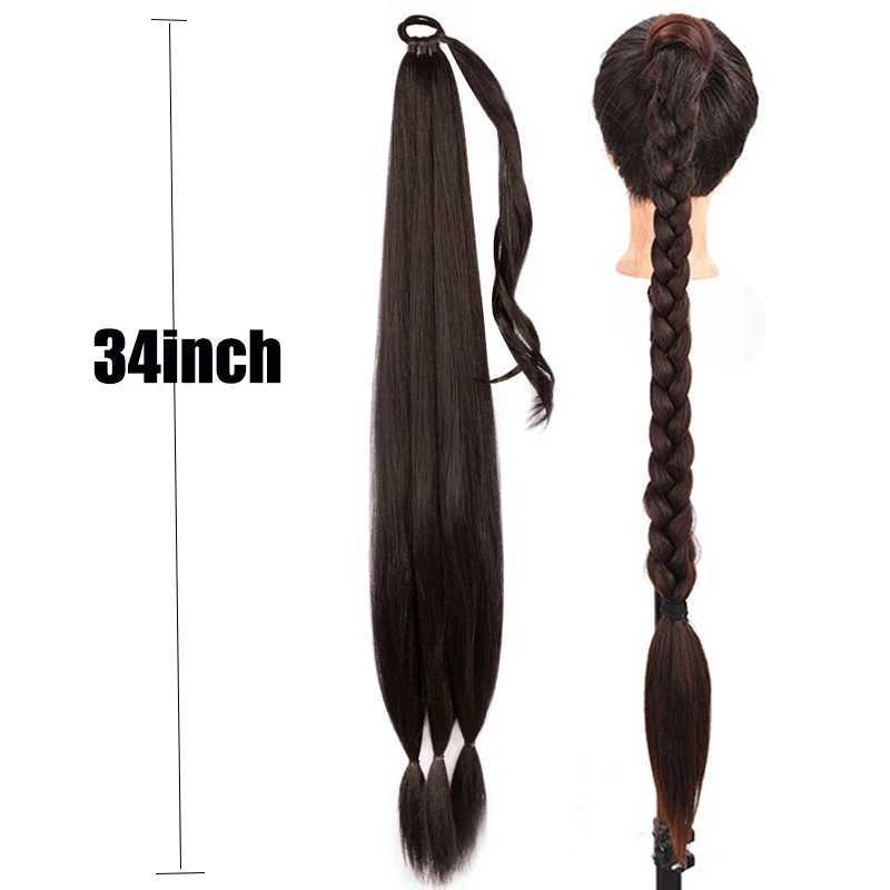 26/34inch Synthetic Long Braided Ponytail Hair Extensions Synthetic Boxing Braids Wrap Around gnon Tail With Rubber BandXJ241221