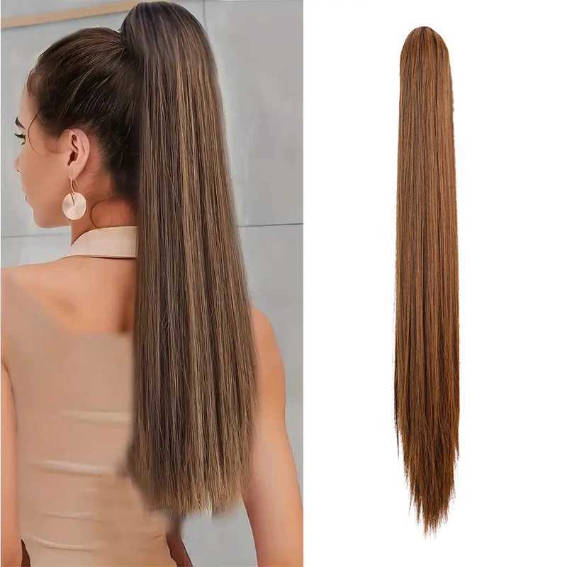 WIGSIN 24Inch Syntheitc Claw Clip On Long Straight Ponytail Hair Extension Black Brown Blonde for WomenXJ241221