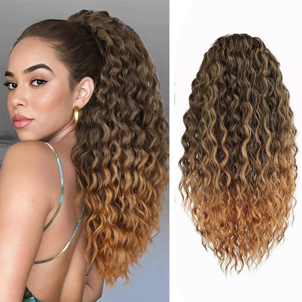 Curly Ponytail Extension Synthetic Drawstring Ponytail for Women 24Inch Long Curly Wavy Clip in Hairpiece for Daily PartyXJ241221