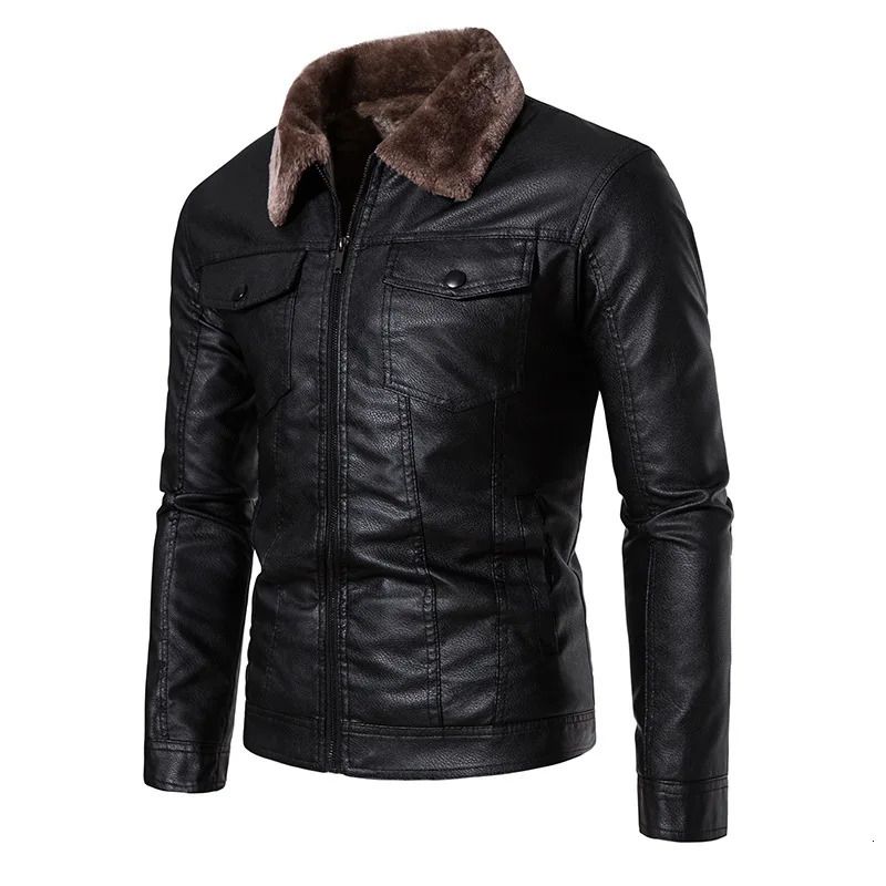 Men Plus Velvet Warm Autumn Causal Vintage PU Leather Jacket Coat Men n Motor Biker Pocket PU Leather Jacket Men 241216