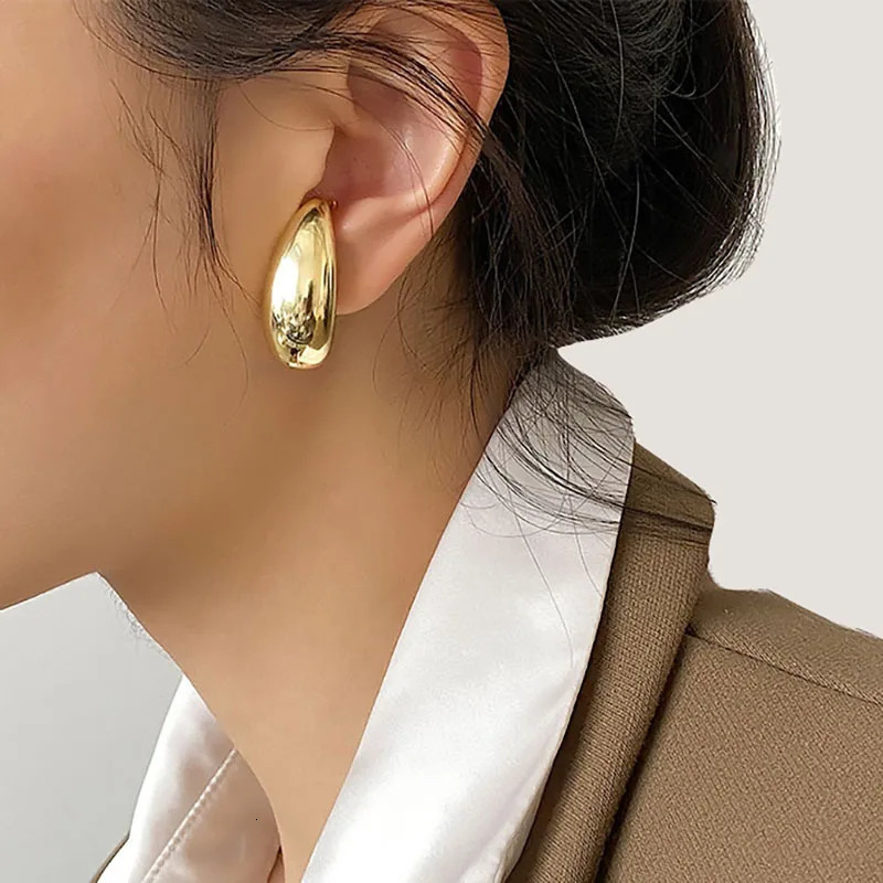 Trendy Metal Shiny Water Drop Earrings Women Ear Cuff Vintage Unique Elegant No Piercing Ear Jewelry 241220