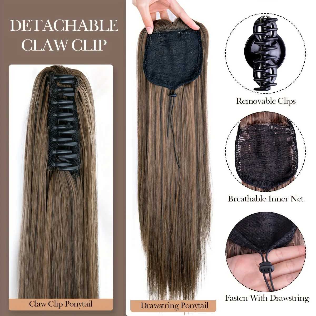 Long Straight Claw Clip Ponytail Hair Extensions - Heat Resistant Synthetic Hairpiece for Women Natural Looking Synthetic HairXJ241221