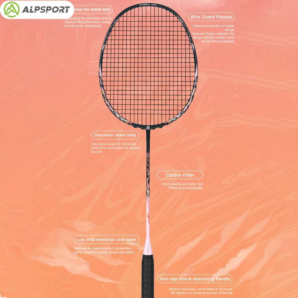 ALPSPORT AIR-FOX 8U badminton racket G6 Ultralight 62g T800 carbon fiber maximum 30 pounds black racket wholesale sports fitness HLW241221