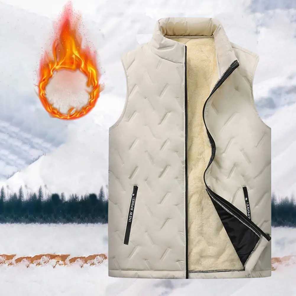 Fall Winter Vest Padded Thick Plush Stand Collar Neck Sleeveless Zipper Closure Cardigan Warm Windproof WaistcoatXJ241221