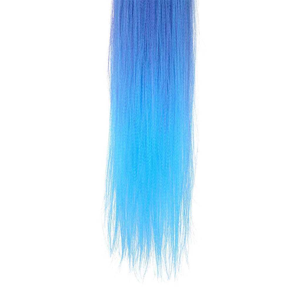 DIY 26 inch ponytail extension with elastic tie straight Sleek wrap braid yellow blue gradient ponytailXJ241221