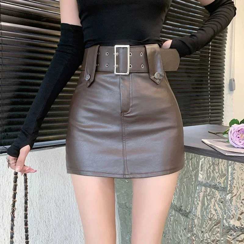 Girl Small Skirts Womens High Waist Skirt Pu Leather Skirts A-line Skirt Short Skirt Ropa jer Mini Skirts Clothes for WomenXJ241221