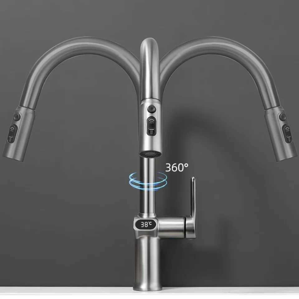 Kitchen Faucet Temperature Faucet Kitchen Pl Out Kitchen Sink Faucet Digital Display Function Rotatable Kitchen Taps Z241221