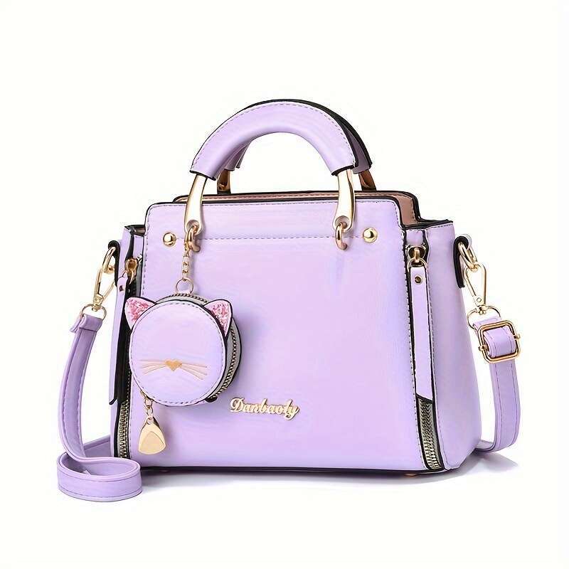 Small Top Handle Satchel Fashion Purses And Handbags For Women Ladies With Kitten Pendant Shoulder Bags Totes