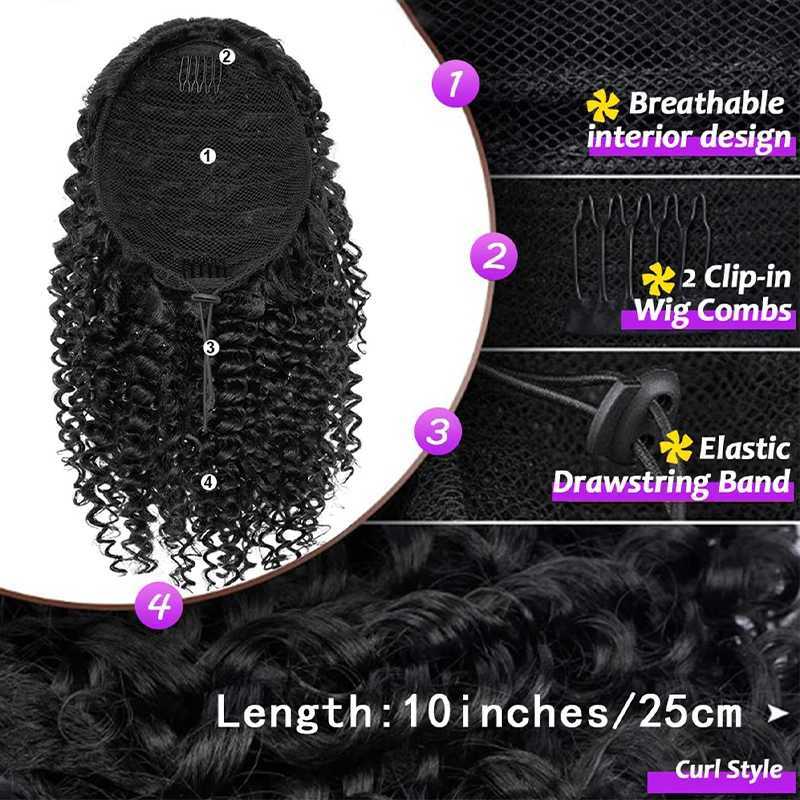 Synthetic Drawstring Curly Ponytail Extension for African Women Short Afro Kinky Ponytail ExtensionXJ241221