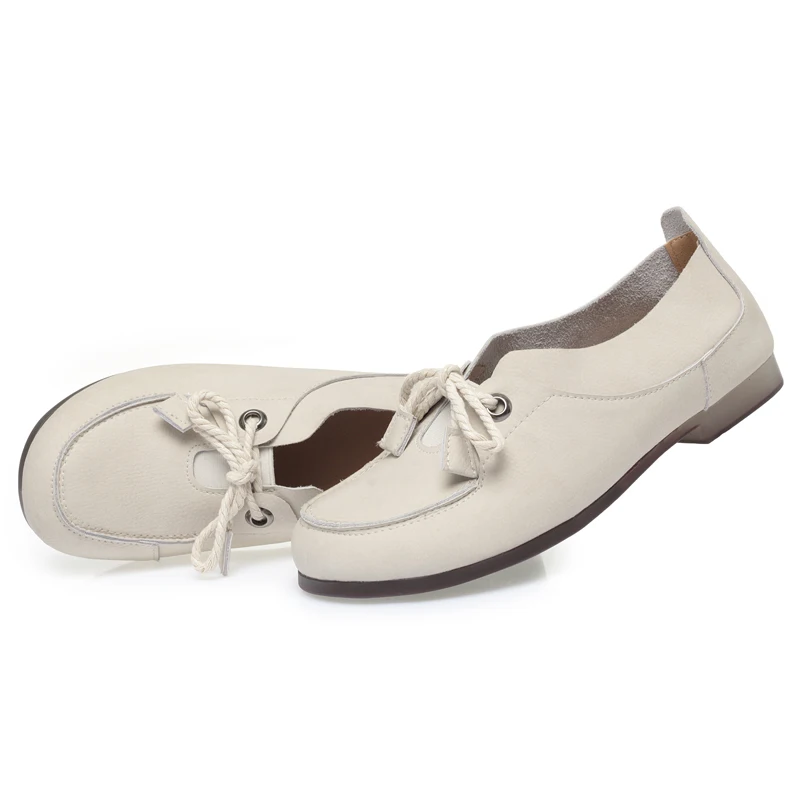 AIYUQI Women's Vintage Shoes Casual Spring Shoes Ladies Round Toe Lace-up Genuine Leather Large Size Women's Shoes