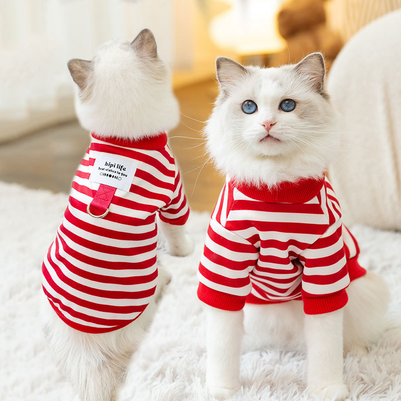 Minimally striped traction hoodie, cat clothes for spring and summer, blue cats for kittens, two legged clothes for teddy pet clothing HS82