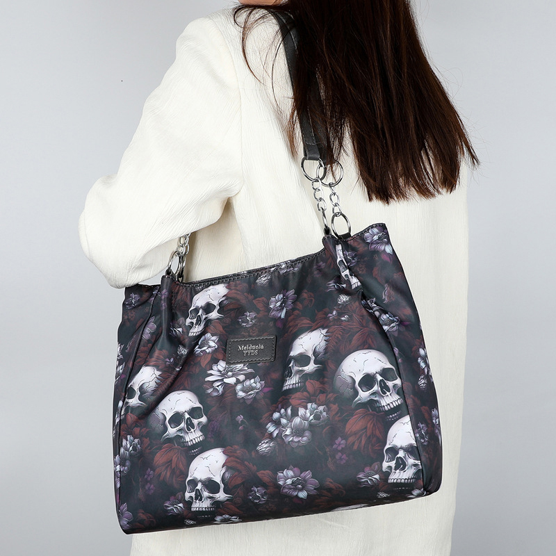 Vintage Designer Skull Rose Wer Gothic Shopper Totes Women Large Capacity Shoulder Bag Casual Travel Handbag