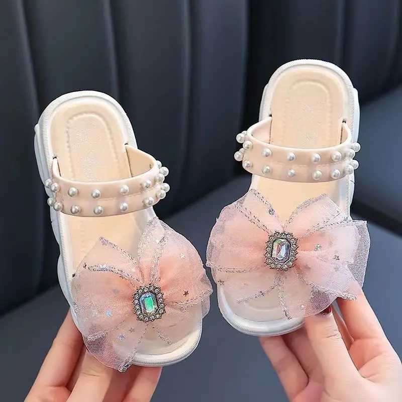 Sneakers Trendy Cute Rhinestone Pearl Bowknot Decor Slippers For Girls Breathable Lightweight Wear-resistant Slippers For Indoor Home H241221