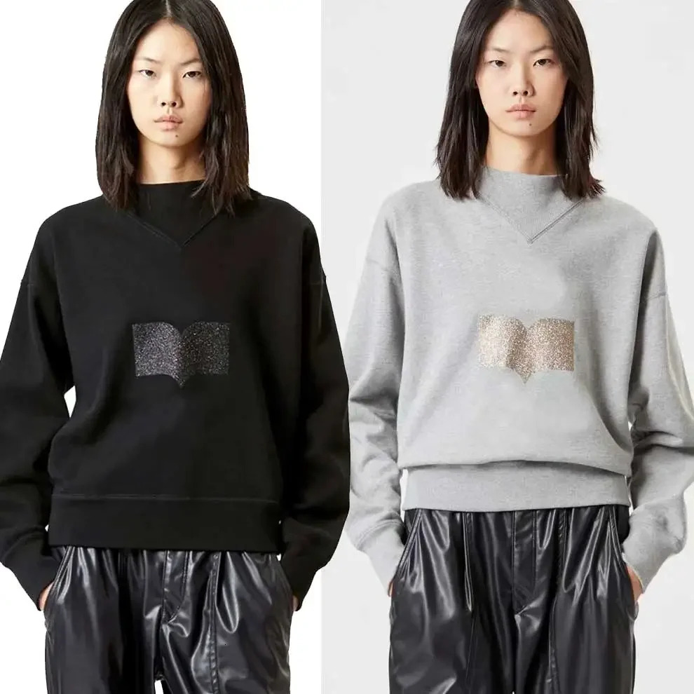 New Women's Black Cotton Sweatshirt Sier-Tone Foiled Sweatshirt Female New Autumn Winter Women Tops