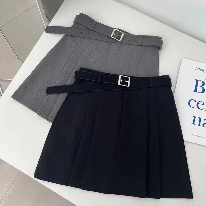 ever Preppy Style A-Line Skirt for Women Summer New High Waist Black Gray Pleated Skirts Fe Casual dent Mini SkirtsXJ241221