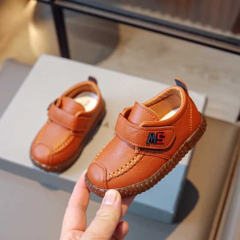 Sneakers Spring Fall childrens baby cushioned leather shoes Brown Boys Girls Baby soft casual shoes 2024 new black childrens baby shoes H241221