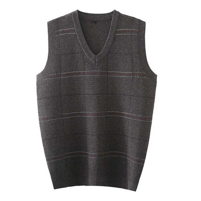 Knit Vest New Sweater For Men Casual V-neck Gentleman Fashion Plaid Father Clothes Soft And Comfortable Asian sizeXJ241221