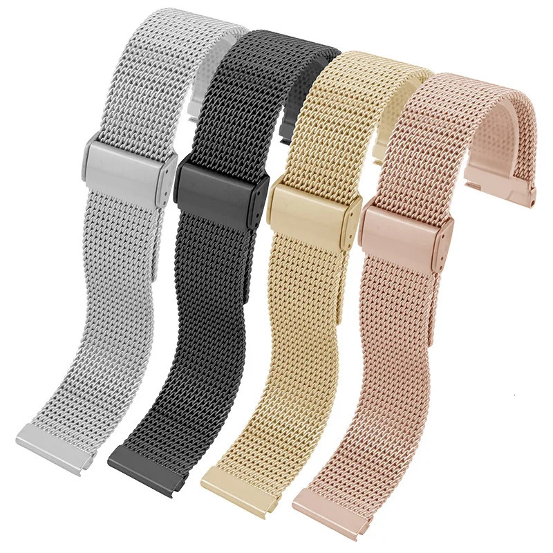 Stainless steel mesh watchband 18mm 20mm 21mm 22mm 24mm silver watch strap bracelet special fold clasp deployment quick pin 241220