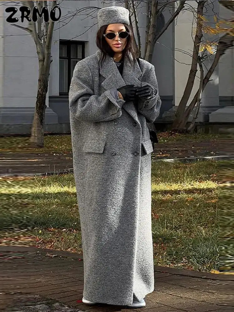 Fashion Turn Down Collar Coat Women Autumn Winter Elegant Long Sleeve Lady Coats Chic Pocket Female Double Breasted Jacket 241216