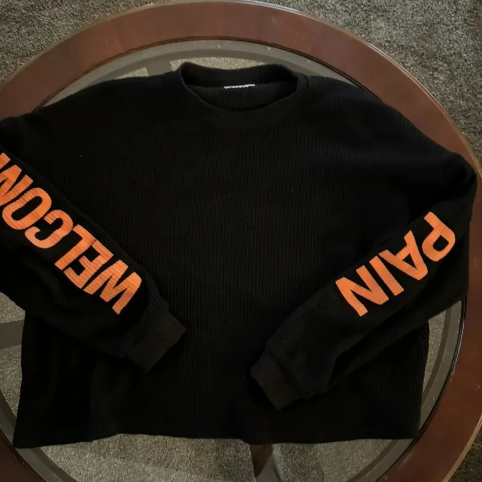 Y2K Black Waffle Knit Long Sleeved T Shirt Men Women Harajuku Retro Graphic Print Oversized Tops Gothic Pullover Autumn Clothes 241217