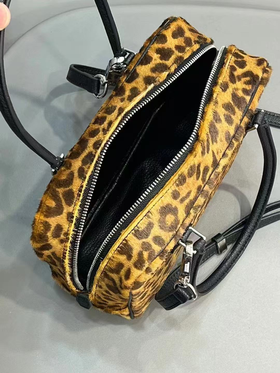 2025 Winter Leopard Print Horsehair/Suede Cow Leather Boston Pillow Tote New Design Women Tote Crossbody Shoulderbox Bag