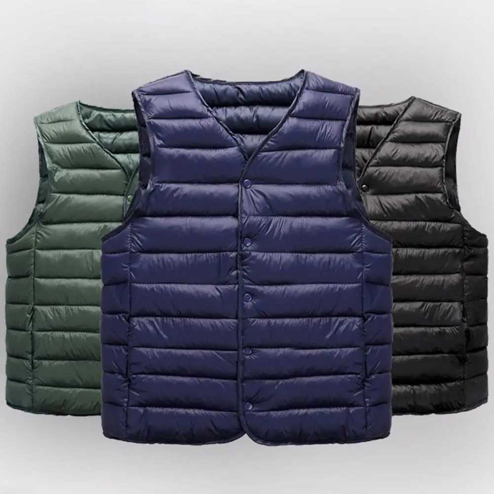 Men Vest Jacket Men Waistcoat Mens Winter V Neck Padded Vest Coat Thick Warm Windproof Single-breasted Cardigan for Casual PlusXJ241221