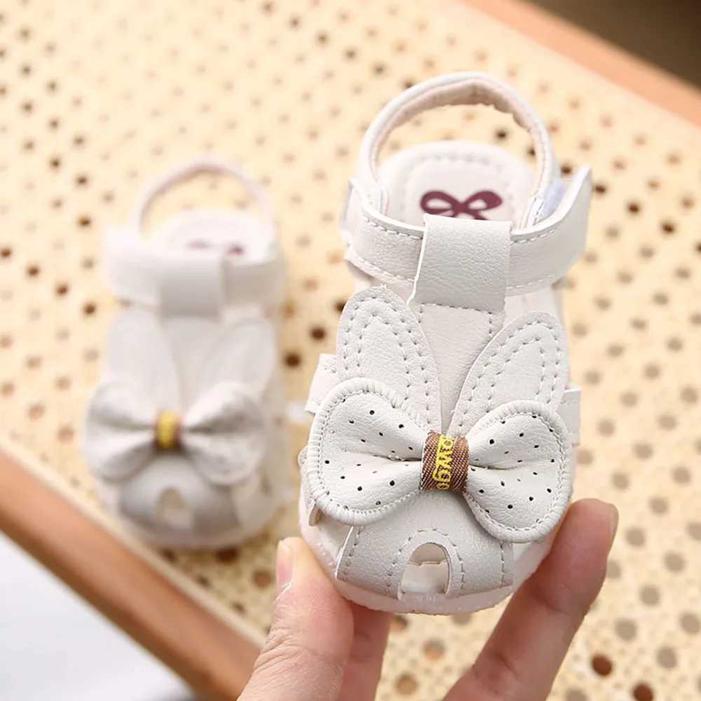 Sneakers PU Leather Summer Sandals For Kids Cute Bow Soft-soled Toddler Shoes Travel Outdoor Beach Sandals For Girls Princess Footwear H241221