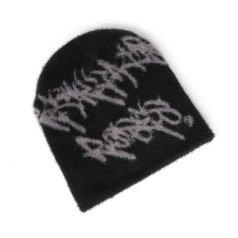 Ultra Soft Y2K Custom Furry Hairy Graphic All Over Print Jacquard Mohair Beanie Skull Cap 241214