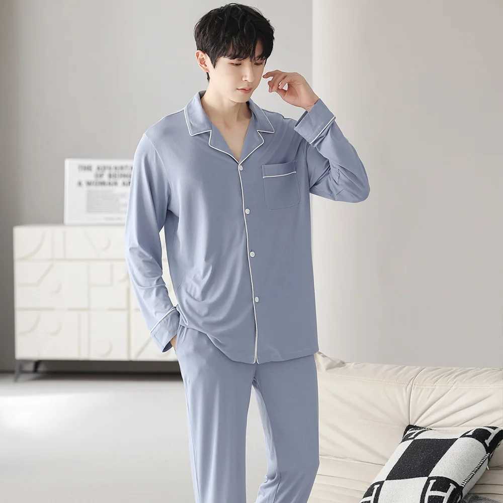 Autumn pajama set mens long sleeved Modal cotton thin teenage mens large-sized spring dress mens pajama set W241221