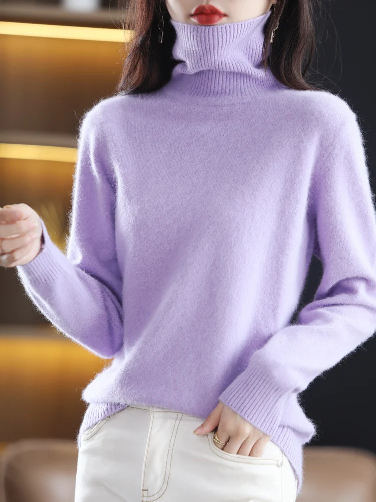 CHICUU Women Winter Turtleneck Pullover Sweater 100% Mink Cashmere Knitwear Thick Soft Warm Basic Clothing Korean Fashion Tops 241217