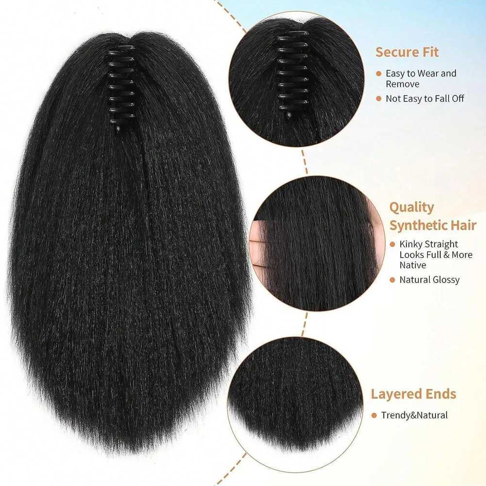Yaki Claw Clip Hair Extensions Synthetic Kinky Straight Hair Extensions Ponytail Black Fluffy Thick Ponytails For Black WomenXJ241221