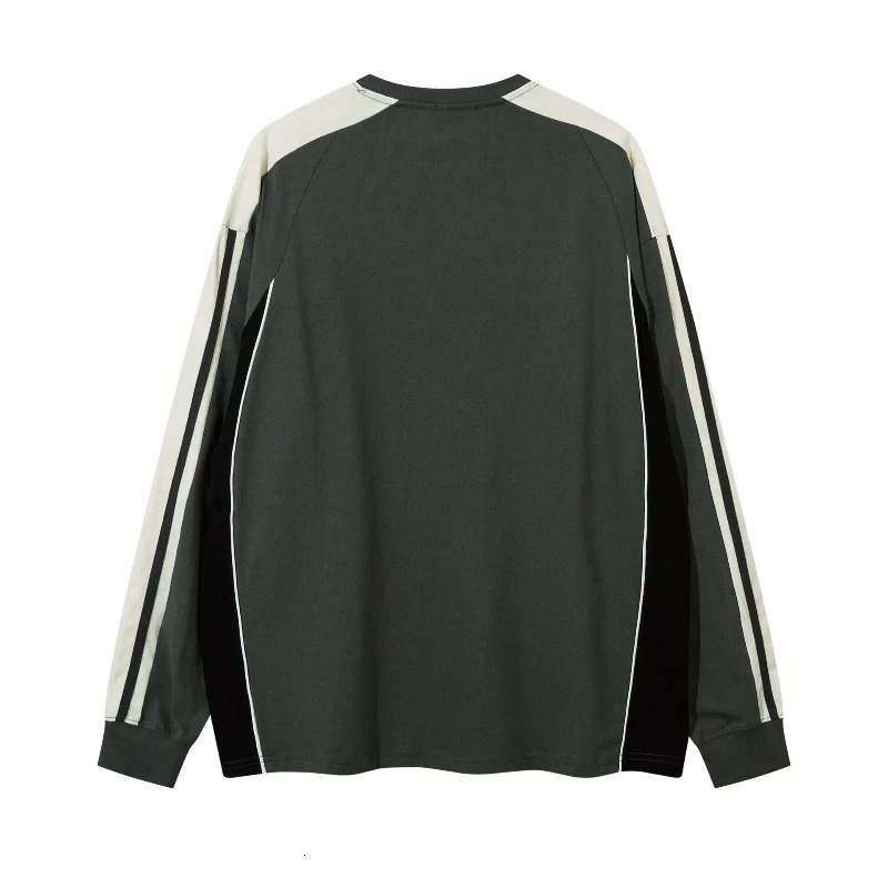 Spring Autumn Long Sleeve T Shirt Men Hip Hop Streetwear Oversized Women Retro Side Striped Round Neck Sweatshirt 241217