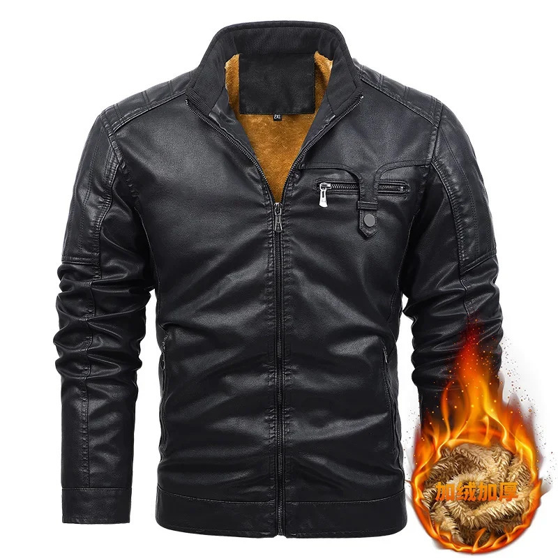 Mens Winter Fleece Leather Jacket Mens Plus Velvet Warm Motorcycle Thicken Leather Coat Outdoor Windbreaker PU Leather Outwear 241216