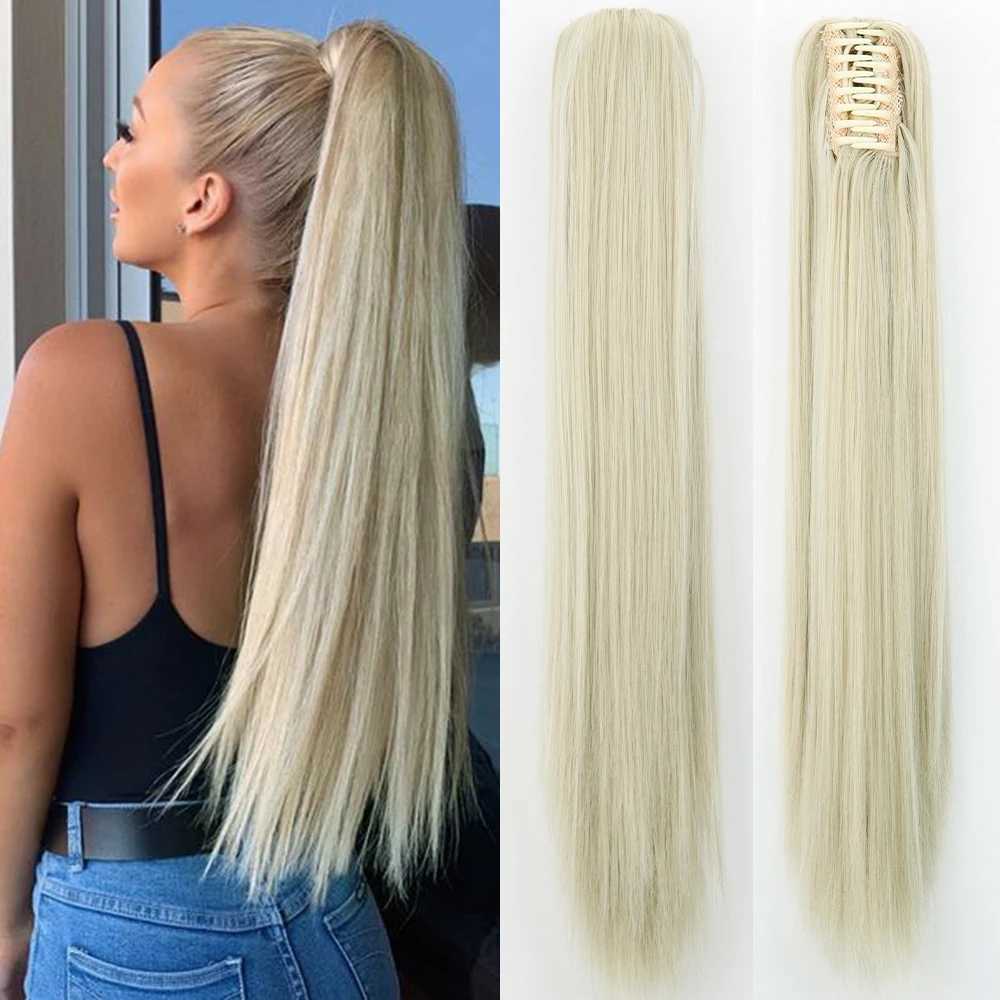 AZQUEEN 24 Inch Synthetic Long Straight Claw Clip On Ponytail Hair Extensions Black Brown Blonde Heat Resistant Fiber PonytailXJ241221