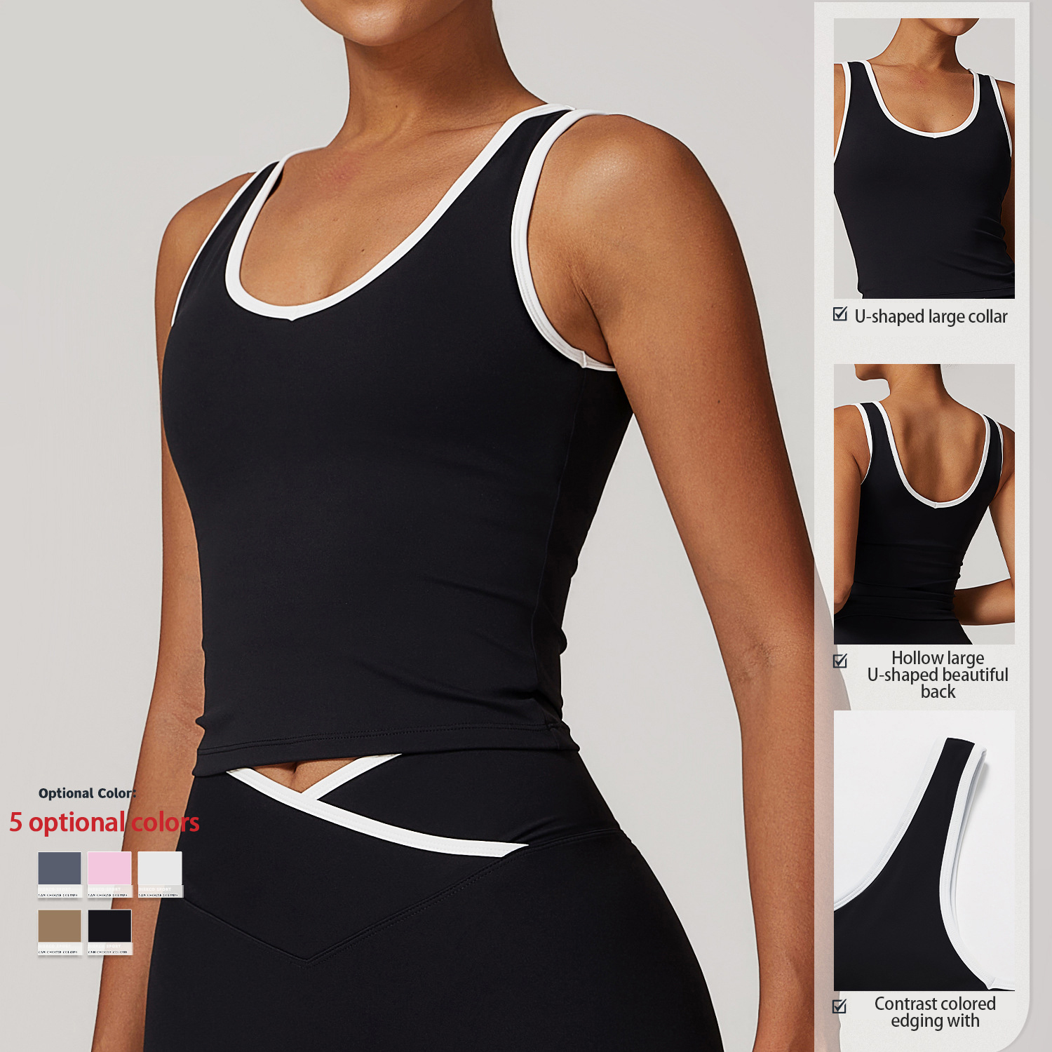 Skinny Nude Color Clash Sports Tank Top Women Backless Yoga Tank Top Fitness Clothing Outer Sports Tops