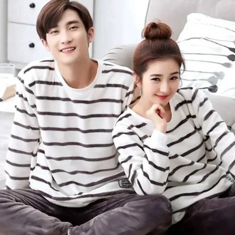 Color set sleeve pajamas two-piece set pajamas Pnats long comfortable pajamas couple set pajamas autumn couple solid color home plush W241221