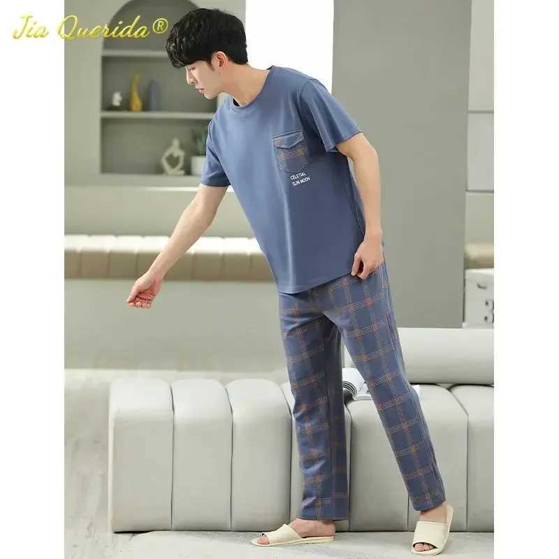 SUKAE mens plus size L-5XL womens summer cotton short sleeved full pants pajamas set mens casual pajamas fashionable pajamas W241221