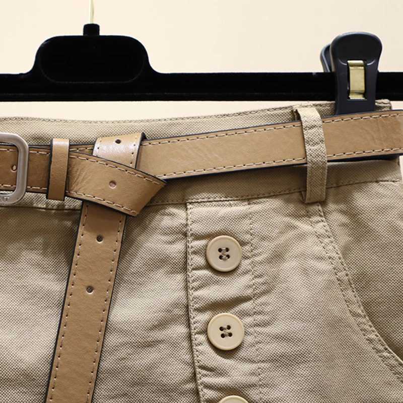 Chic Shorts Women Belt Korean Solid Buttons Side Slit A-line Streetwear Fashion Skirts Chic Harajuku Summer Loose PantsXJ241221