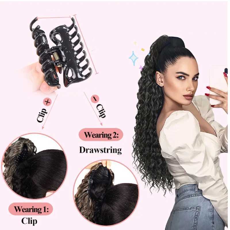 H STAR Synthetic 26Inch Long Wavy Curly Ponytail Claw Clip in Hair Extension Bouncy Curls Coloer Hairpiece for WomenXJ241221