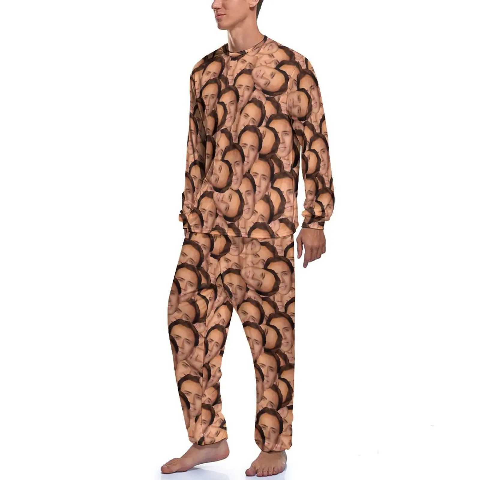 Nicolas Cage Sleepwear Spring Movie Actor Bedroom Sleepwear Mens Two Piece Design Long Sleeve Cool Sleepwear Set W241221