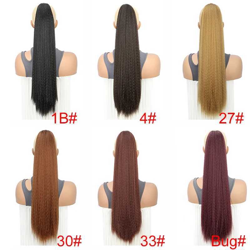22Inch Synthetic Afro Long Straight Ponytail Hair Extension Yaki Drawstring Wrap Clip Hair Black Hairpiece for WomenXJ241221